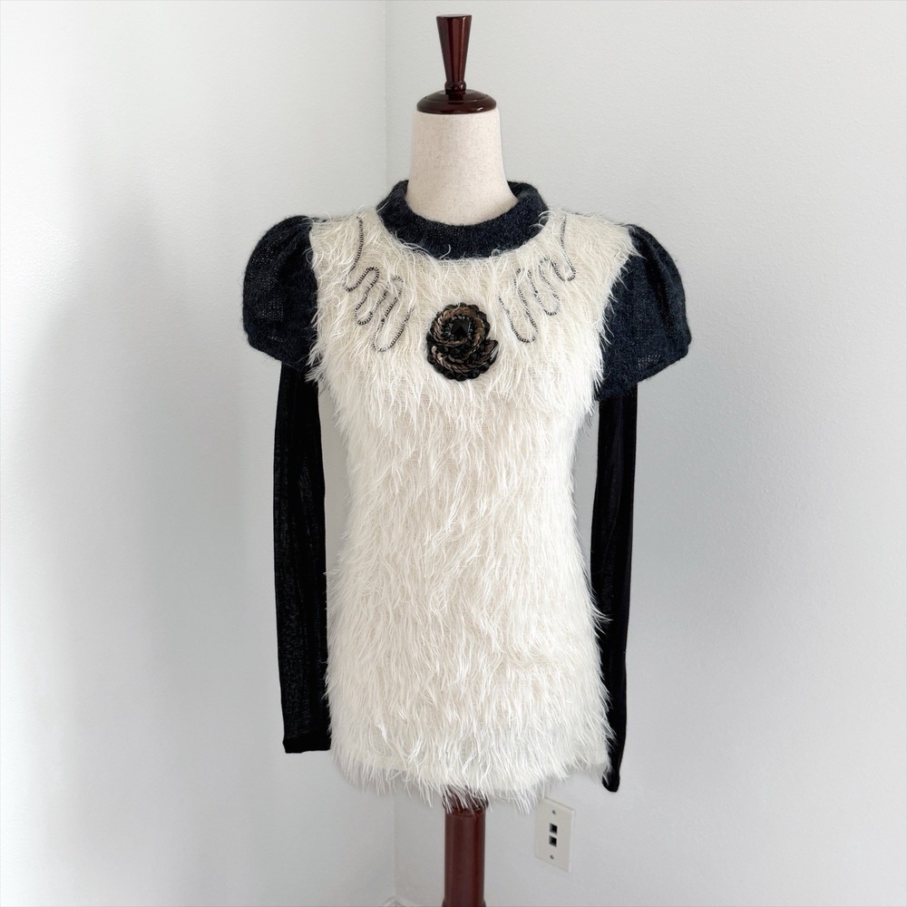 Custo Barcelona Womens Sweater Size 3 Eyelash Knit Beaded Sequin Avant Garde